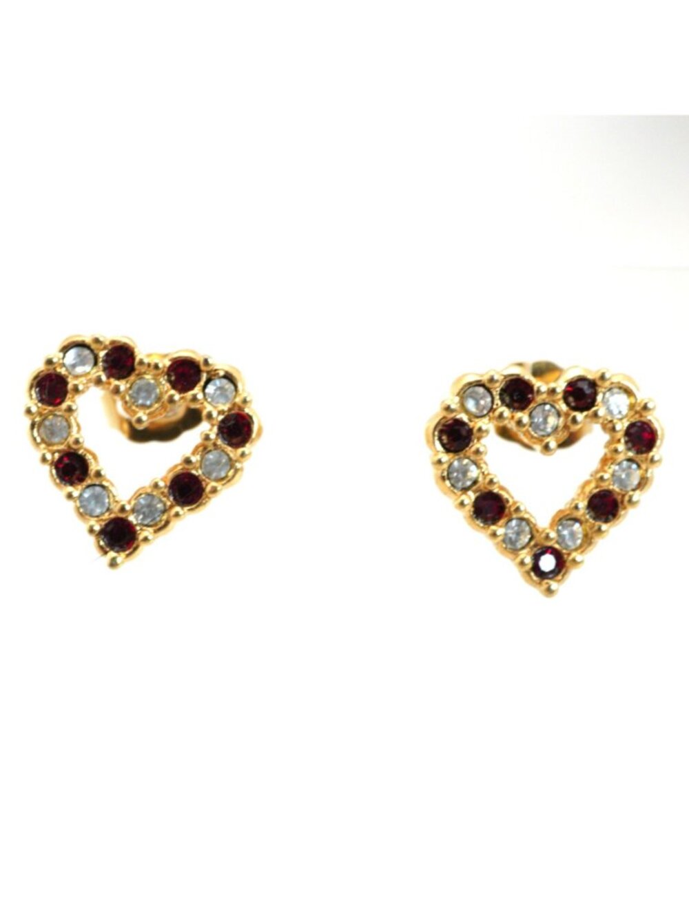 Vintage Avon Heart Red Clean Rhinestones Gold-Tone Post Earrings - Picture 4 of 7